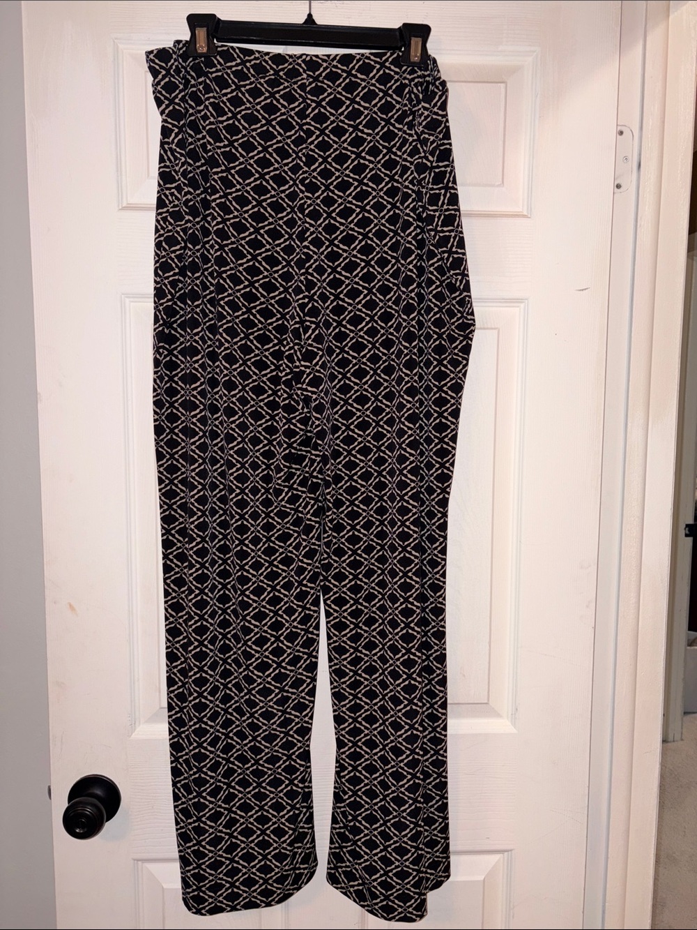 Wide-Leg Patterned Palazzo Pants - Black & Cream